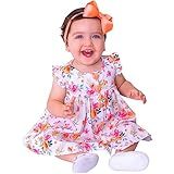 VESTIDO DE BEBÊ MENINA LUXO FLORIDO COM TIARA MANGA CURTA 100 ALGODÃO MUNDO NINA KIDS JULIANA Tamanhos P 2 4 Mese