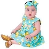 Vestido De Bebê Roupa Menina Infantil Com Tiara 100- Algodão - Mundo Nina - Limão Antigo Tamanhos-G -6-12 Meses-