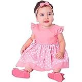 Vestido De Bebê Roupa Menina Infantil Com Tiara 100 Algodão Mundo Nina Minnie Rosa Tamanhos G 6 12 Meses 