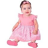 Vestido De Bebê Roupa Menina Infantil Com Tiara 100  Algodão   Mundo Nina   Minnie Rosa Tamanhos M  4 6 Meses 