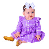 Vestido De Bebê Xadrez Lilás Luxo