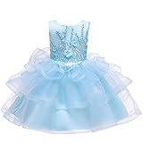 Vestido De Dama De Honra Para Meninas Princesa Floral Vestido De Aniversário Infantil Festa De Casamento Meninas (azul Claro, 5-6 Anos)