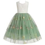 Vestido De Dama De Honra Princesa, Sem Mangas, Floral, Bordado, Para Crianças, Verão, Casamento, Concurso, Aniversário, Tutu, Tule, Verde Sálvia Floral, 7-8 Anos