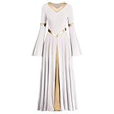 Vestido De Dança Com Decote Em V Dourado Metálico Da IBAKOM Para Mulheres Estilo Litúrgico Longo Solto Comprimento Total Vestido De Adoração Branco Medium