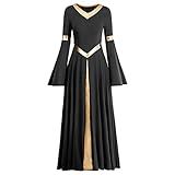 Vestido De Dança Com Decote Em V Dourado Metálico Da IBAKOM Para Mulheres Estilo Litúrgico Longo Solto Comprimento Total Vestido De Adoração Preto Large