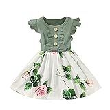 Vestido De Festa Casual Infantil Com Nervuras Para Bebês Princesas Vestido Floral E Saia Para Bebês De Natal Verde 4 5 Anos