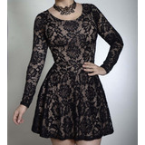 Vestido De Festa Em Renda Rodado Com Manga Longa