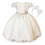 Vestido De Festa Infantil Princes Branco Luxo Menina Premium