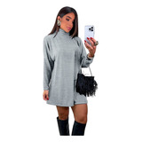 Vestido De Lanzinha Poncho Gola Alta Lã Manga Longa Soltinho