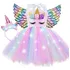 Vestido De Led Unicórnio Tule Fantasia Menina + Tiara + Asa