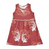 Vestido De Princesa Estilo Oriental Carpas Vermelho Infantil Moderno Vestido Midi Confortável, Estilo Oriental Carpas Vermelhas, 6 Anos