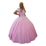 Vestido De Princesa Festa Fantasia Rosa Adulto + Luva