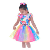 Vestido Divertida Mente 2 Saia Tutu Colorido Com Led