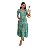Vestido Em Lese Midi Bordado Algodão Manga Princesa Forrado