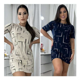 Vestido Estampado Kit 2 Pecas De Manga Curta Tendência Luxo