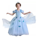 Vestido Fantasia Cinderela Princesa Cristal Luxo Festa Azul
