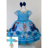 Vestido Fantasia Frozen Elsa Princesa Infantil Kit Completo