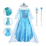 Vestido Fantasia Frozen Infantil Elsa Com Capa E Acessórios