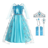 Vestido Fantasia Frozen Infantil Elsa Com Capa E Acessórios
