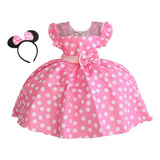 Vestido Fantasia Infantil Festa Minnie Rosa E Tiara