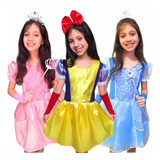Vestido Fantasia Infantil Kit Princesas Coroa Varinha Luva