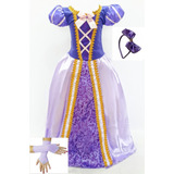 Vestido Fantasia Infantil Luxo Rapunzel Sofia Tiara Luvas 
