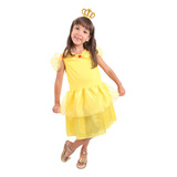 Vestido Fantasia Infantil Princesa Bela Amarelo Fera + Tiara
