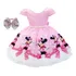 Vestido Fantasia Minnie Rosa Poá Super Luxo Com Faixa Tiara