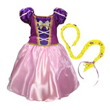 Vestido Fantasia Princesa Infantil Aniversário Barato Trança
