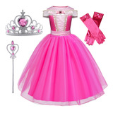 Vestido Fantasia Princesa Rosa Longo Infantil Menina Criança