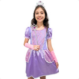 Vestido Fantasia Princesas Infantil Kit Coroa Varinha E Luva