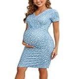 Vestido Feminino 2025 Com Gola V Manga Curta Floral Vestido Colado Ao Corpo Para Chá De Bebê Azul M