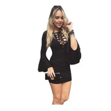 Vestido Feminino Curto Cordão ilhos Roupas Direto Fabrica