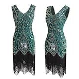 Vestido Feminino De Dança Jazz Anos 20 Art Deco Com Borla Sem Mangas Gatsby 8804 Verde P