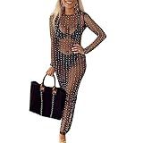 Vestido Feminino De Malha Transparente Com Strass E Pérola A1 Preto M