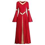Vestido Feminino De Manga Comprida Com Sino Metálico Para Dançar Caimento Solto Litúrgico Lírico Traje De Adoração Vermelho M