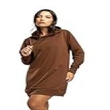 Vestido Feminino De Moletinho Tipo Blusão Com Capuz Camisão Curto Tipo Vestido Com Capuz Para Mulheres Moda Mulheres Outono Inverno Vicbela Marrom P
