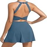 Vestido Feminino De Tênis De Treino Com Shorts Embutidos E Sutiã Atlético De Golfe Esportivo Para Exercícios Azul P