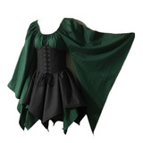 Vestido Feminino Gótico Medieval De Renda Com Decote Redondo