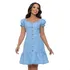Vestido Feminino Jeans Manga Princesa Peplum Casual Botões