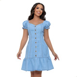 Vestido Feminino Jeans Manga