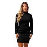 Vestido Feminino Longo De Malha Canelada Com Gola Alta E Manga Longa- Preto -BR- Alfa- GG- Regular- Regular- PRETO-