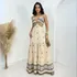 Vestido Feminino Longo Decotado Com Abertura Na Cintura Luxo