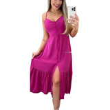 Vestido Feminino Longo Soltinho Viscose Poa Bolinha Alcinha