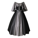 Vestido Feminino Medieval Gótico Patchwork Renda E Decote
