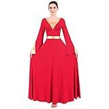 Vestido Feminino Metálico Com Contraste De Cores E Louvor Litúrgico Vestido De Dança Lírica Sino Manga Comprida Igreja Vestido De Dança Fantasia De Adoração Vermelho XX Large