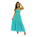 Vestido Feminino Midi Casual Alcinha Com Babados Festas