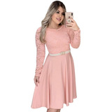 Vestido Feminino Midi Godê Manga Longa Moda Evangélica Cinto