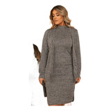 Vestido Feminino Xadrez Midi Gola Alta Com Casaquinho