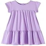 Vestido Feminino Youwon Manga Curta Cor Sólida Túnica Evasê Em Camadas Vestido Rodado 2-6 7-16- Light Purple- 1-2T